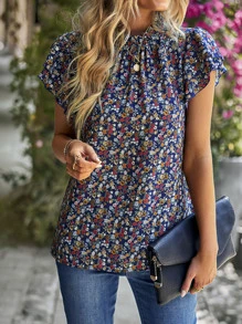 SHEIN VCAY Áo sơ mi nữ Xù Họa tiết hoa Boho - Nhiều màu - Xem 1