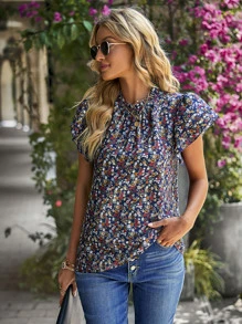 SHEIN VCAY Áo sơ mi nữ Xù Họa tiết hoa Boho - Nhiều màu - Xem 3