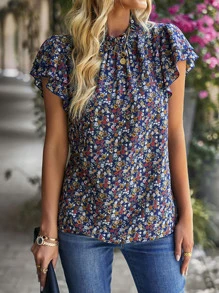 SHEIN VCAY Áo sơ mi nữ Xù Họa tiết hoa Boho - Nhiều màu - Xem 5