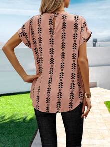 SHEIN Holidaya Bluse mit Geo Muster, Fledermausärmeln - Korallenrosa - Übersicht 2