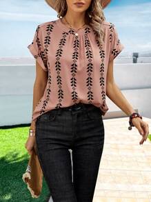 SHEIN Holidaya Bluse mit Geo Muster, Fledermausärmeln - Korallenrosa - Übersicht 4