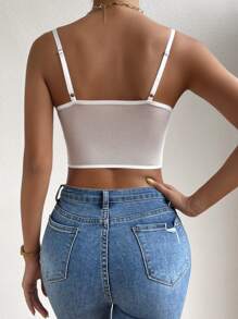 SHEIN Allurite Sheer Lace Cami Top For Holiday Party Clothes - White - View 2