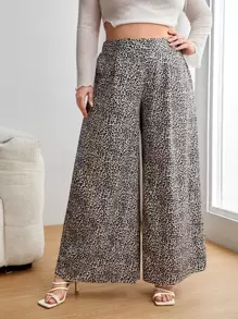 SHEIN LUNE Plus Allover Print Wide Leg Trousers - Multicolor - View 1