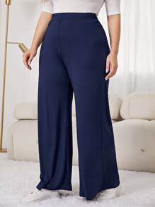 Mulvari 大碼素色闊腿褲 - 藏蓝色 - 查看 3