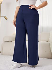 Mulvari 大碼素色闊腿褲 - 藏蓝色 - 查看 6