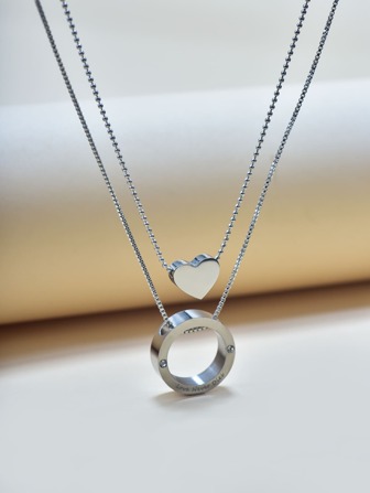 Heart & Ring Charm Layered Necklace
