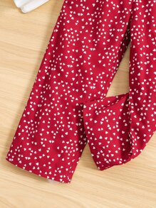 Young Girl Allover Heart Print Puff Sleeve Shirred Jumpsuit