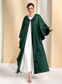 Al Najma Solid Batwing Sleeve Abaya - Dark Green - View 1