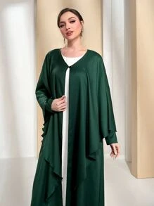 Al Najma Solid Batwing Sleeve Abaya - Dark Green - View 3