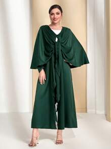 Al Najma Solid Batwing Sleeve Abaya - Dark Green - View 5