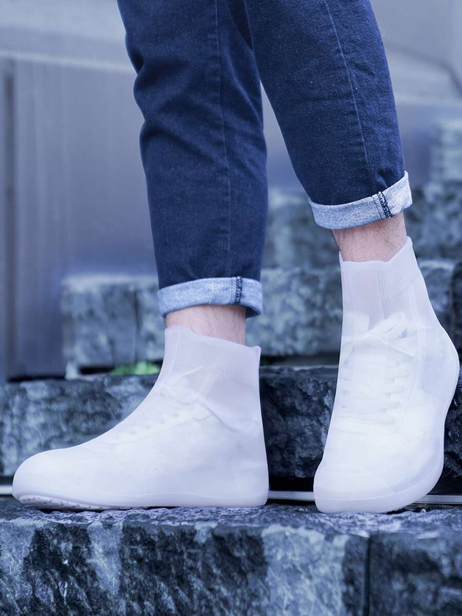 1pair Solid Rain Boots Cover - White - View 1
