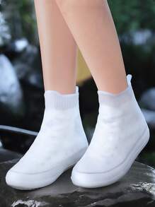 1pair Solid Rain Boots Cover - White - View 7