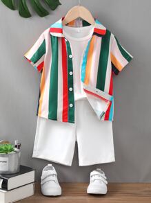 Toddler Boys Block Striped Shirt & Shorts Without Tee - Multicolor - View 1