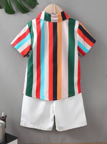 Toddler Boys Block Striped Shirt & Shorts Without Tee - Multicolor - View 2