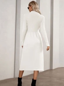 SHEIN LUNE Vestido de punto de cuello alto con diseño de botón - Blanco - Ver 2