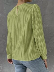 SHEIN Privé 燈籠袖素色襯衫 - 青檸色 - 查看 2