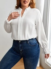 SHEIN Privé Body de cuello notch de manga con volante - Blanco - Ver 3