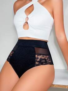 Contrast Lace Shapewear Panty - Black - View 3