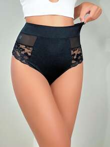 Contrast Lace Shapewear Panty - Black - View 5