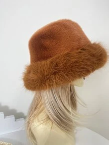 1 件女士蓬松装饰渔夫帽，适合秋冬季 - 棕色 - 查看 2