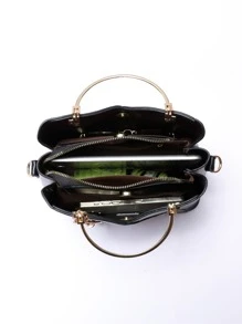 Túi đeo chéo phối màu tương phản, trang trí tua rua kim loại, ví nữ có quai xách phía trên (9.1 x 7.5 x 4.5 inch), quà tặng Ngày của Mẹ. - màu đen - Xem 7
