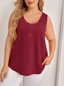 EMERY ROSE Botões na frente Simples Casual Regata Plus Size - Fúcsia - Visão 1