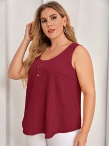 EMERY ROSE Botões na frente Simples Casual Regata Plus Size - Fúcsia - Visão 5