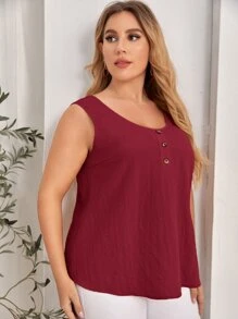 EMERY ROSE Botões na frente Simples Casual Regata Plus Size - Fúcsia - Visão 4