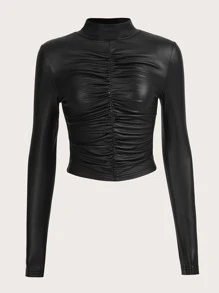 SHEIN ICON Áo thun nữ Xù màu trơn Giải trí - màu đen - Xem 1