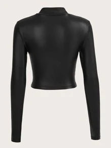 SHEIN ICON Áo thun nữ Xù màu trơn Giải trí - màu đen - Xem 2
