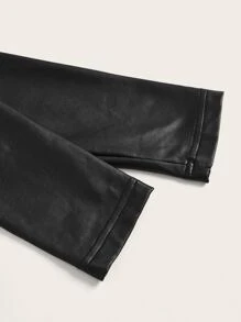 SHEIN ICON Áo thun nữ Xù màu trơn Giải trí - màu đen - Xem 4