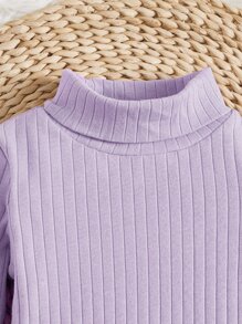 SHEIN Bộ đồ Em bé Gân đan màu trơn Giải trí - Màu Lilac Tím - Xem 3