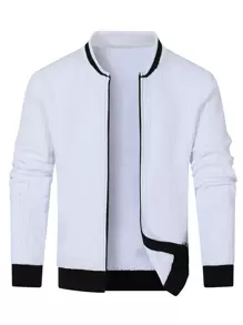 Manfinity Homme Men Contrast Trim Zip Up Cardigan - White - View 1