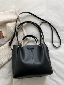 極簡風格雙把手方包 - 黑色 - 查看 5