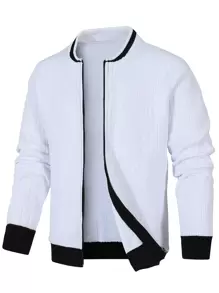 Manfinity Homme Men Contrast Trim Zip Up Cardigan - White - View 3