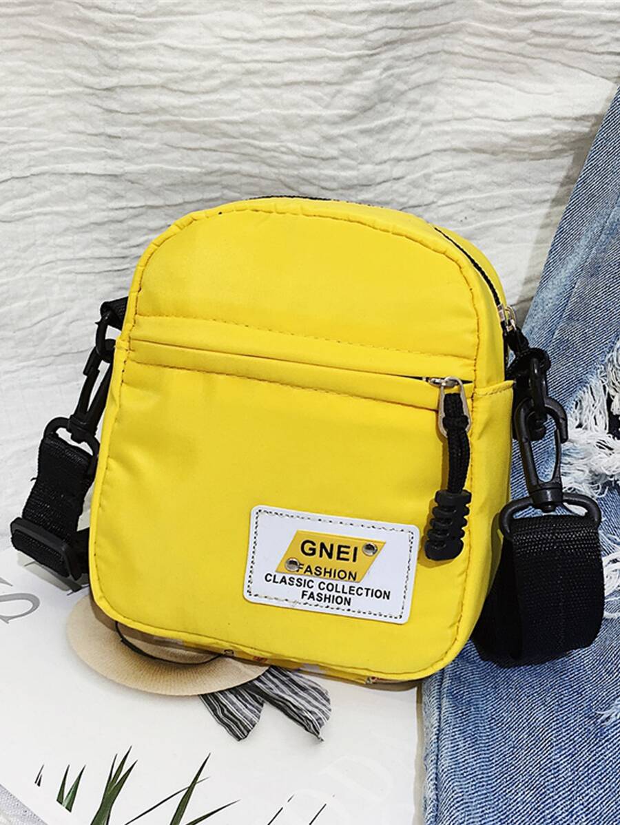 高中生大學新生多功能單肩包、斜背包、手提袋、書包兼旅行包,校園、戶外、運動、上下班旅途必備夏日男友禮物,鮮豔霓虹黃色縫細節方形包