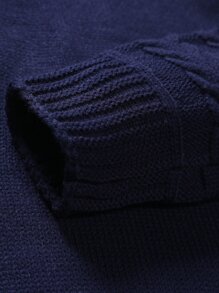 Manfinity Hombres Jersey cuello alto de manga raglán tejido de cable - Azul Marino - Ver 7