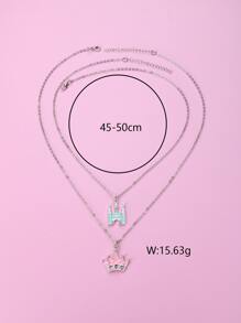 Chicas 2 piezas Collar con accesorio con diseño de diamante de imitación corona & castillo - Multicolor - Ver 3