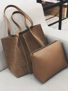 極簡單肩托特包帶內袋 - 棕色 - 查看 1