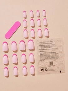 24pcs Long Oval Two Tone Fake Nail & 1pc Nail File & 1sheet Tape - Multicolor - View 2