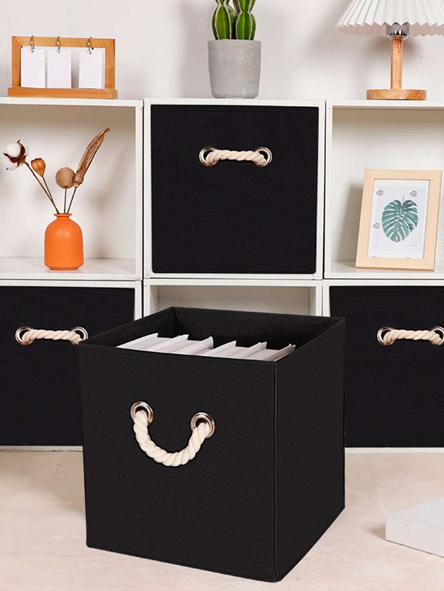 1pc Plain Storage Basket - Black - View 1