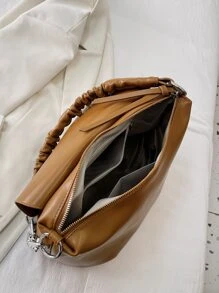 抽褶細節鏈條流浪包 - 棕色 - 查看 6