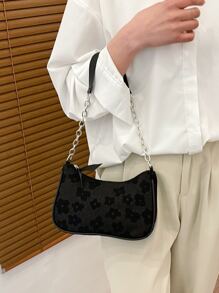 Quiet Luxury Flowers Floral Pattern Chain Hobo Bag, For Teacher Gifts,For Women, Rookies & White-Collar Workers,For Lady,For Female For Business/Commute/Work/Office,For Festivals/Vacation/Holiday , Teacher Gift - Black - View 8