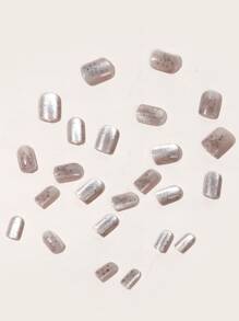 Get Glamorous With 24pcs Short Square Glitter Cat Eye Sequins Fake Nail & 1pc Nail File & 1sheet Tape For Women And Girls - Multicolor - View 5