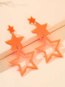 Star Drop Earrings - Orange - View 1