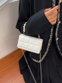 迷你壓花細節人造珍珠裝飾方包 - 白色 - 查看 4