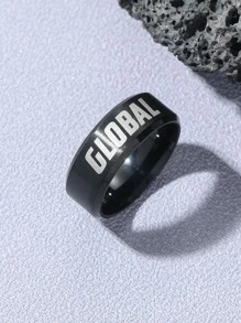 Men Letter Detail Ring - Black - View 1