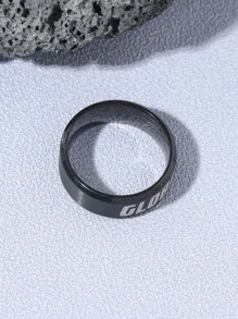 Men Letter Detail Ring - Black - View 3