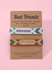 2入組/套女孩幾何樣式流蘇裝飾手環 - 棕色 - 查看 1