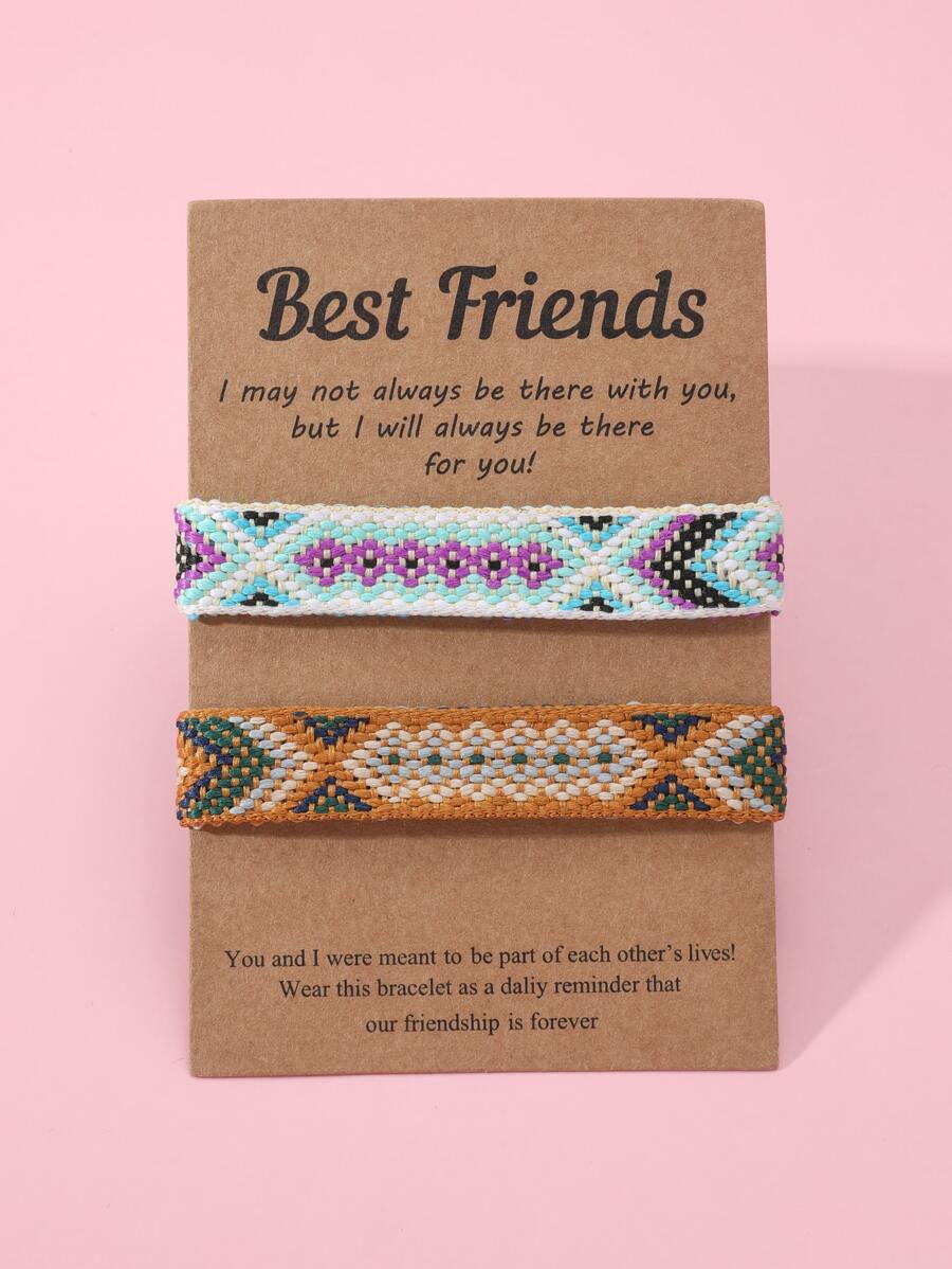 2入組/套女孩幾何樣式流蘇裝飾手環 - 棕色 - 查看 1